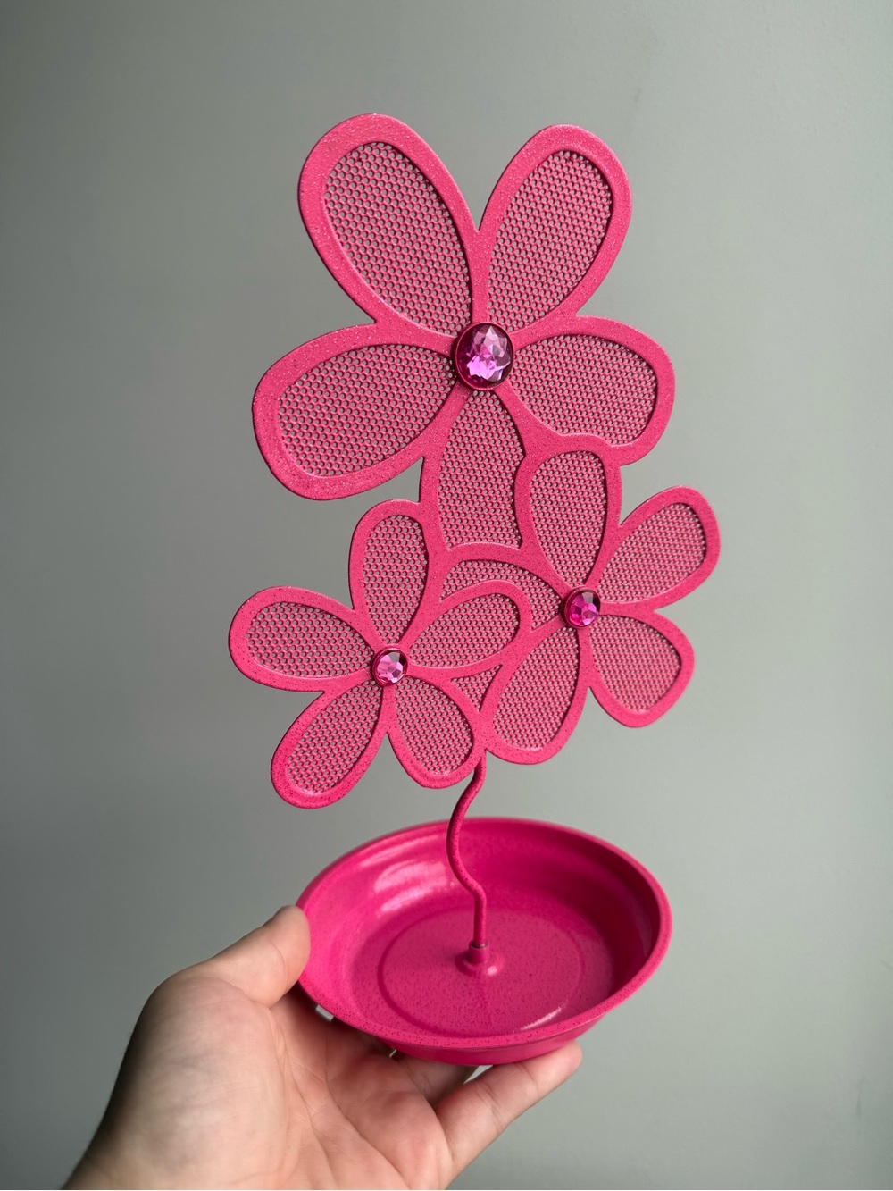 Y2K Claire’s Earring Holder Pink Metal Flower 00s Jewelry Decor 5x10”